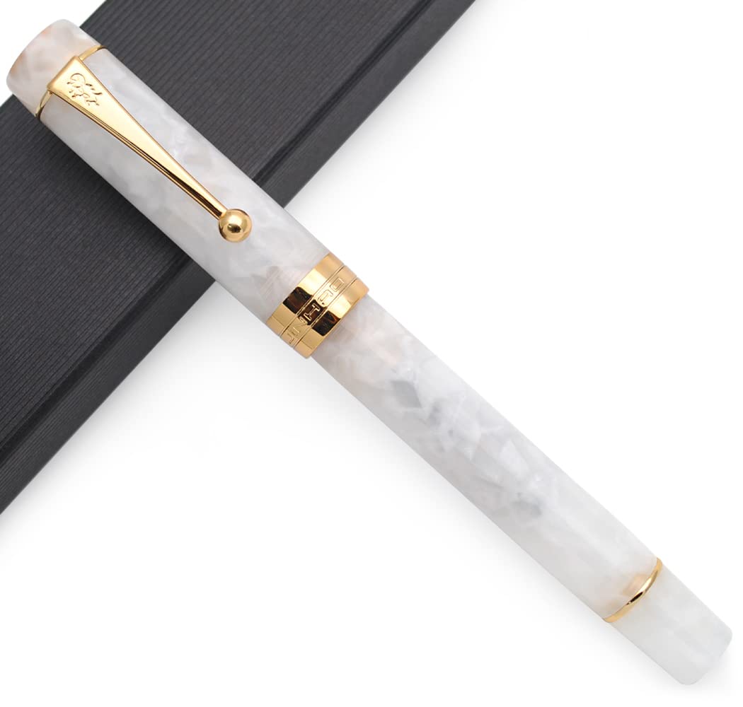 JINHAO Century Tofu 100 18KGP Golden Plated Resin Fountain Pen (Snow White, Medium Nib)