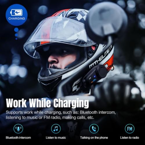 Motorcycle Bluetooth Headset Communicaton System Fodsports FX6 Helmet Intercom 1000m 6 Riders Group Motorbike Intercom Universal Bluetooth Motorcycle Helmet Voice Dial/Usable On Charge (2 Pack FX6)