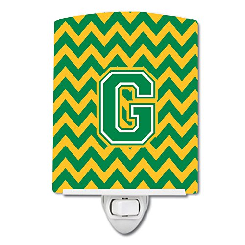 Caroline's Treasures CJ1059-GCNL Letter G Chevron Green and Gold Ceramic Night…