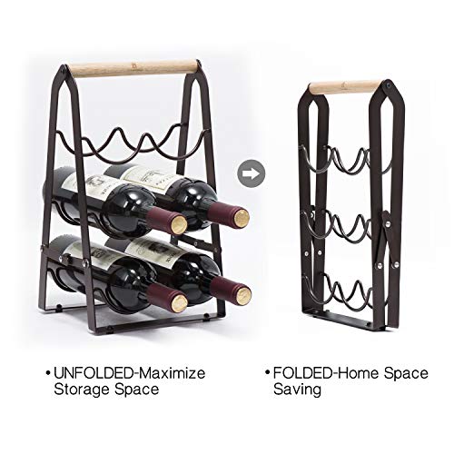 KINGRACK Countertop Wine Rack, Tabletop Wood Wine Holder for 6 Bottle Wine, 3Tier Classic