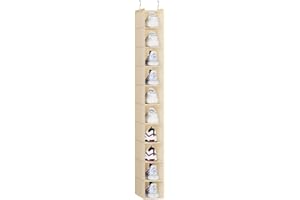 YOUDENOVA Hanging Shoe Organizer, 10-Shelf Closet Shoe Organizers, Hanging Shoe Storage, Beige