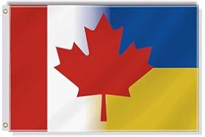 Ukraine Canada Combo Small Flag,12×18 Inch Two Layer Fabric Small Banner,1×1.5 FT Ukrainian Canadian Nautical Decor,Mini Digi