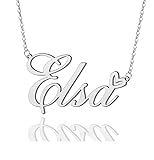 AOLO Elsa Heart Name Necklace Silver Stainless