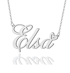 AOLO Elsa Heart Name Necklace Silver Stainless