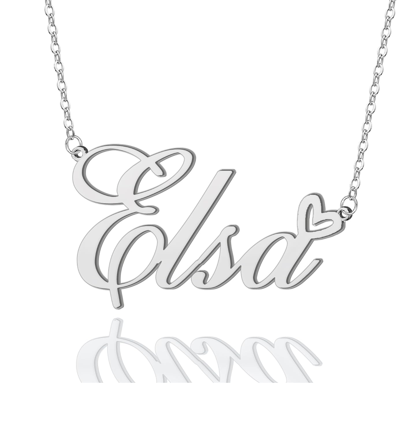 AOLO Elsa Heart Name Necklace Silver Stainless