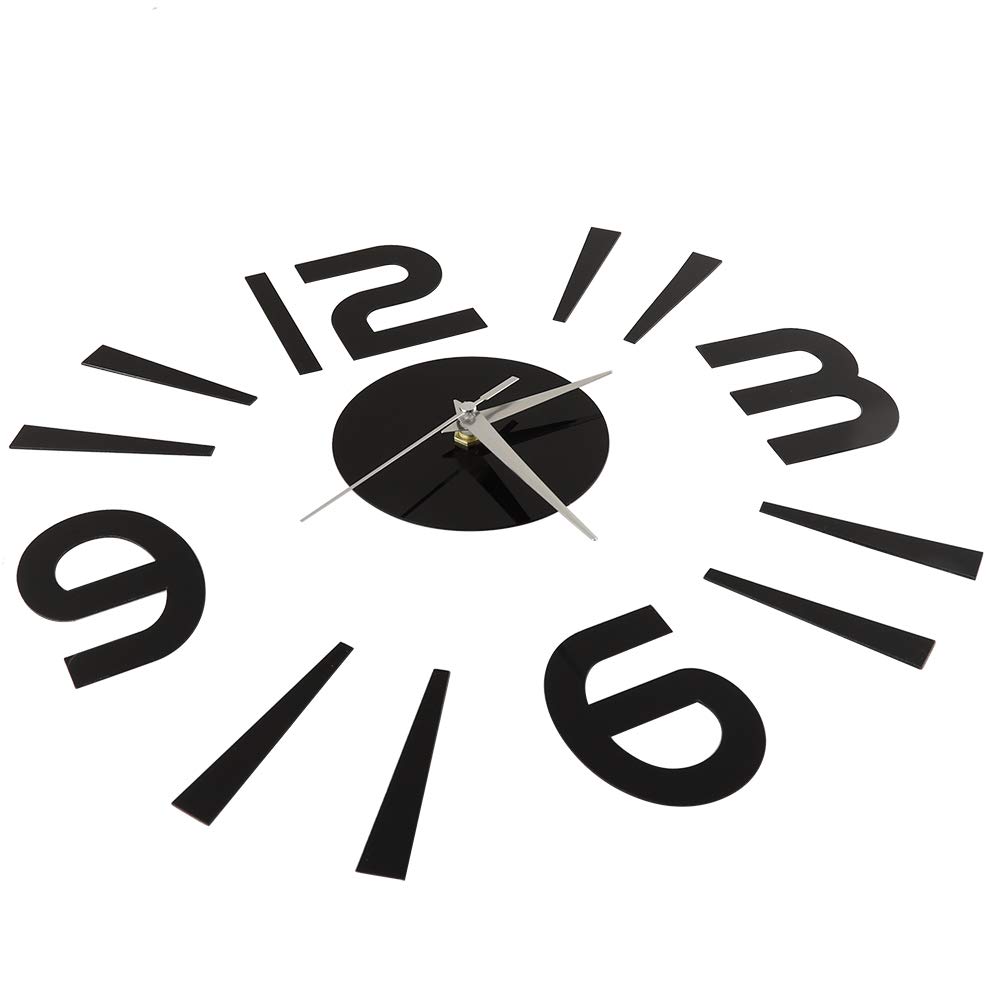 TOPINCN 3D Frameless Wall Clock DIY Sticker, Wall Clock Sticker Acrylic Mirror Watch Decor DIY Wall Modern Home Office Room Decor(Black)