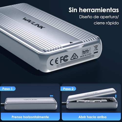 WAVLINK Carcasa SSD M.2 NVMe de 40Gbps con Ventilador de Refrigeración, Caja NVMe USB4 compatible con Thunderbolt 4 hasta 3848 MB/s, compatible con SSD de tamaño 2230/2242/2260/2280 B+M/M-Key