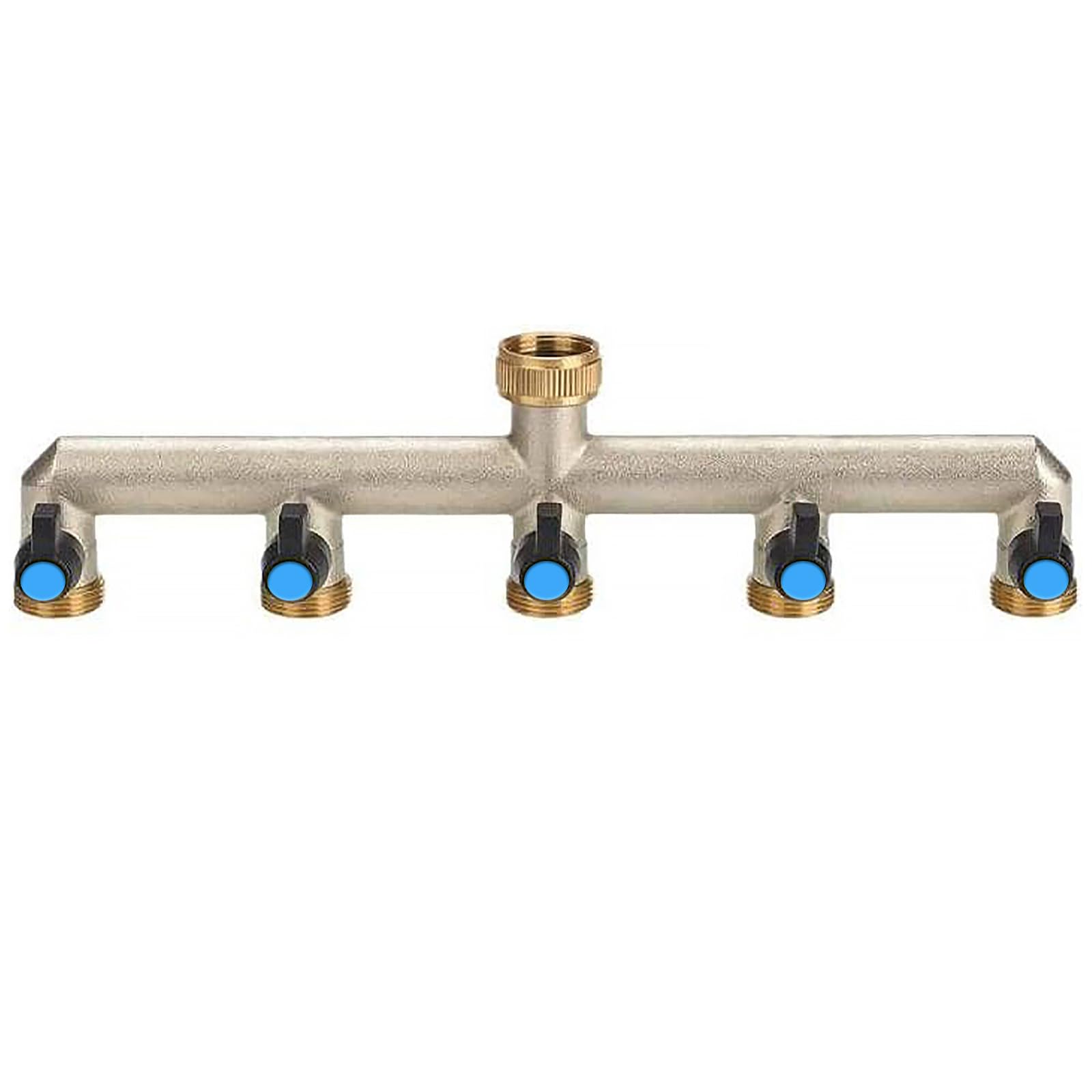 Brass Garden Tap Splitter 5 Way Hose Manifold,Multi Tap Connector,Faucet Splitter,Hose Bib Splitte,3/4” Tap.Diverter Adapter Hose Pipe TapSplitter,Dual tapConnection 5 Ports with On/Off Valves