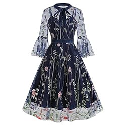 2 Pieces Mesh 3/4 Sleeve Floral Embroidery Illusion