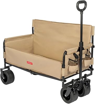 Carro Playa - Plegable con Ruedas - Giro 360º - Bolsa para Protección - Poliéster y Acero - 57x99x73cm - Beige