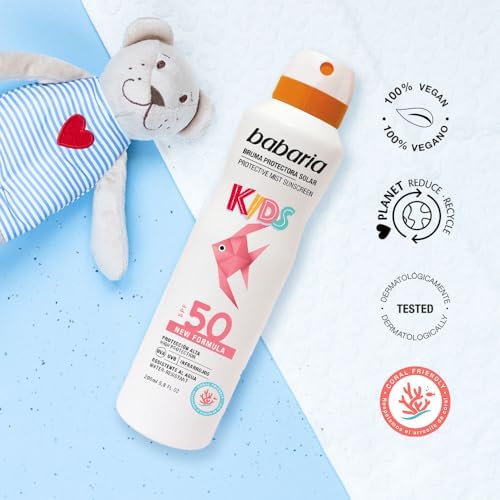 - Névoa de protetor solar infantil SPF50 UVA-UVB e infravermelho, propriedades hidratantes, contém aloe vera, à prova de água, vegan, unissex - 200 ml