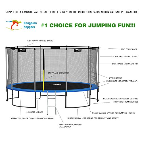 Kangaroo Hoppers 12 14 15 FT Trampoline with Safety Enclosure Net