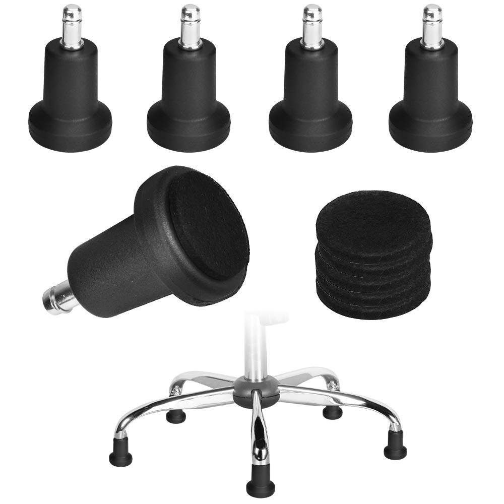 AFASOES 5 Pcs Bell Glides Replacement, 2 Inch Glide Castors Office Chair Caster Furniture Castors Tower Castor Glides Office Chair Replacement with 5 Pcs Felt Pads for Office Chair Wheels (Black)