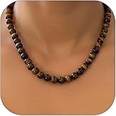 ALRNBY Tiger Eye Necklace for Women Natural 4mm/8mm Tigers Eye Stone Beaded Choker Necklaces Genuine Gemstone Anxiety Jewelry Gift for Men