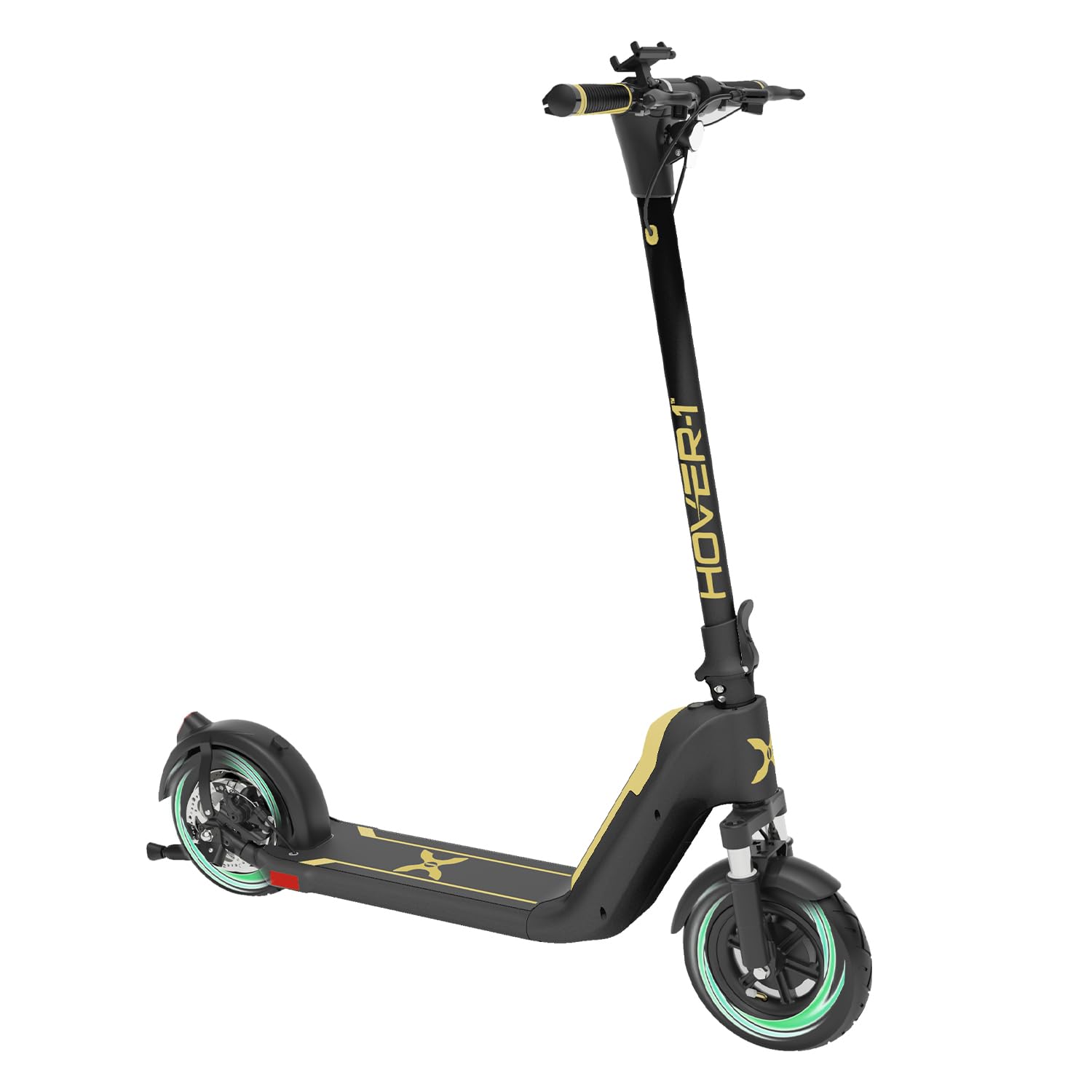 Photo 1 of Hover-1 Helios Folding Electric Scooter, 18 MPH Top Speed, 24 Mile Range, 500 Watts Max Power, 10” Pneumatic Tires, Rear Disc Brakes, Removable Battery, And Dual Front Suspension