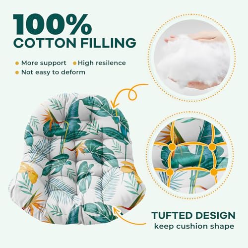 joomie Egg Swing Chair Cushion Replacement Waterproof 120x84x18 cm Thicken Outdoor Patio Hanging Basket Chair Cushions Removable Pad with Ties for Garden Cocoon Egg Hammock Chair, Yellow-Green Leaf