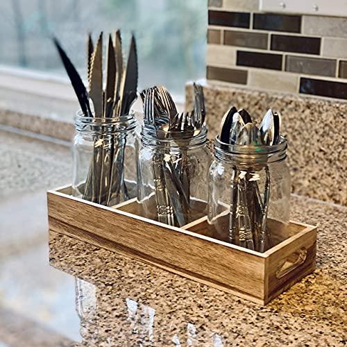 Mason Jar Glass Utensil Holder Flatware Caddy Silverware Organizer for