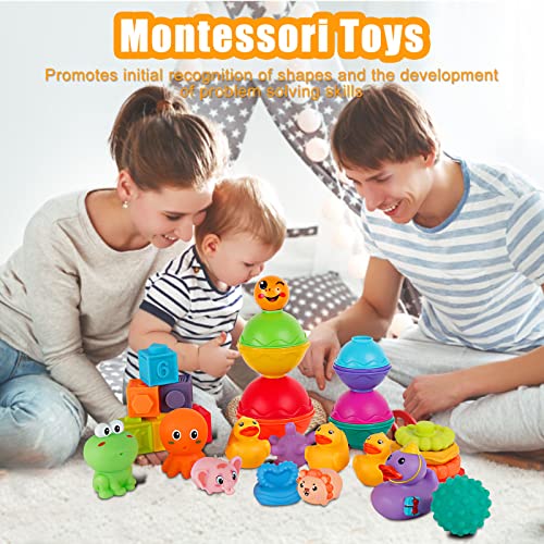 Ganowo Baby Montessori Toys, Stacking Building Blocks Activity Infant Toys, Sensory Preschool Learning Educational Toys for Toddler 12M+
