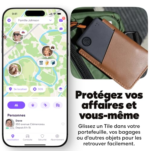 Tile Slim - Détecteur de Portefeuille, Tracker Bluetooth et localisateur d'objets pour étiquette de Bagage, Passeport et Autres. Compatible avec iOS & Android. Lot de 1 (Noir)