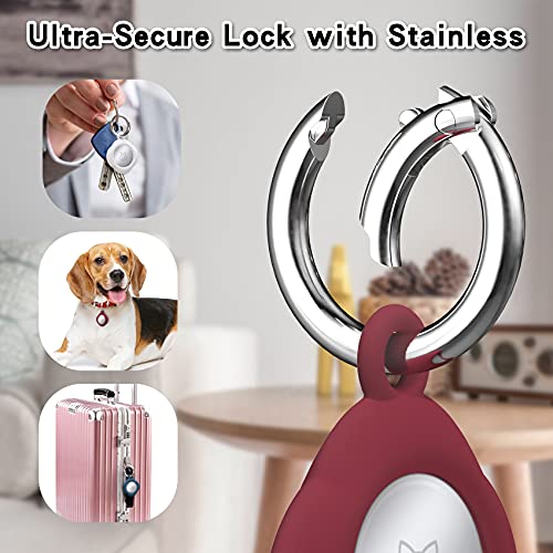 4 Pack Cases for Airtag 2021: Silicone Secure Holder Case with Keychain for AirTag Finder, Waterproof Anti-Scratch Anti-Lost Protective Cover for Airtag (Black/ White/ Blue/ Red)