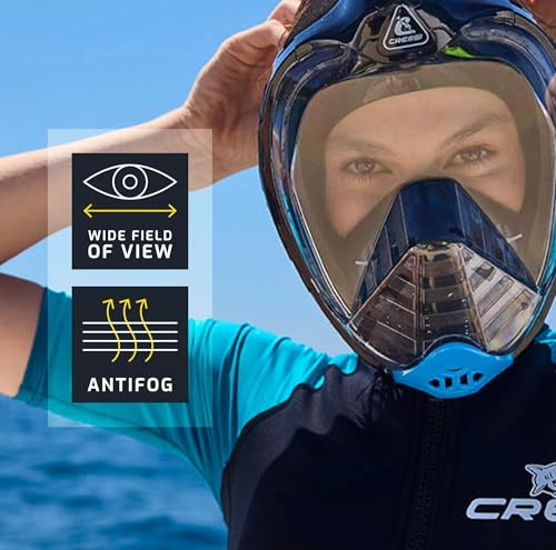 Cressi Bali Full Face Snorkel Mask - Panoramic Diving Mask - Dry-Top Tech & Snorkel Set - Cam Mount & Scuba Diving Equipment