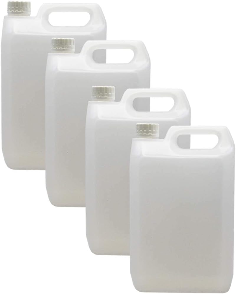 Trade Chemicals HDPE Jerry 5L 4 Pack White with Optional Lids 38mm Neck