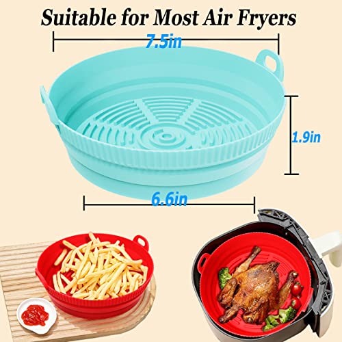 Air Fryer Silicone Liners 2 Pack Foldable, Luoges Reusable Air Fryer Silicone Pot, Easy Cleaning 7.5 Inch Silicone Basket for 3 to 5 Qt for Oven Microwave Accessories (Red & Green)