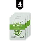 BeauKON Tea Tree Relaxing Facial Sheet Mask with Centella Asiatica, Korean Daily Face Mask, Hydrating and Relaxing (4 Pack)