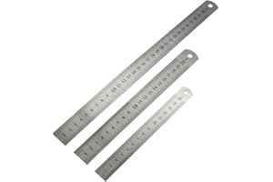 SundiooK Stainless Steel Measuring Ruler Set of 3: 6 inch / 8 inch / 12 inch Double-Sided for Imperial and Metric Scale for P