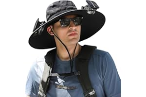 WARTLEVES Hat with Fans Solar Power, Wide Brim Sun Hat with 2 Solar Fan for Men Women, UPF 50+ Bucket Fishing Hat with Fan Built in