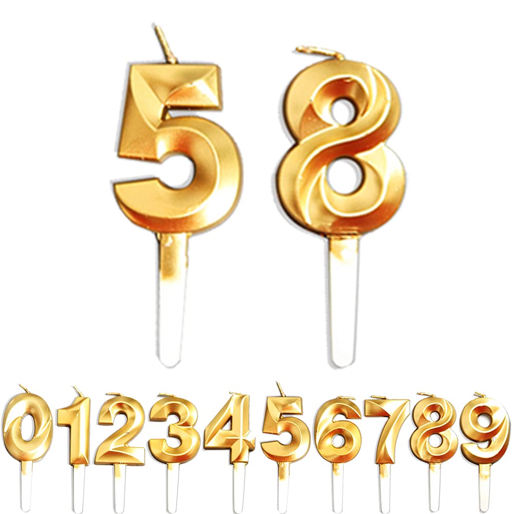 Birthday Candles, 58th/85th/5th/8th Birthday Cake Candles, Cake Decoration for Birthday Party Wedding Anniversary Graduation Party Supplies (Gold, Number 5&8)