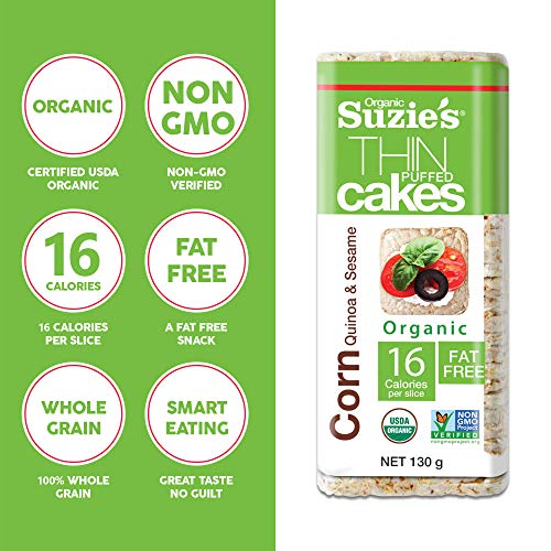 Suzie's Organic Thin Rice Puffed Cakes, 12 Pack, Corn Quinoa & Sesame