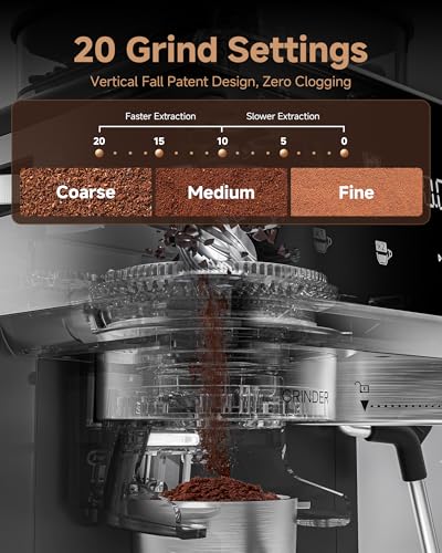 AMZCHEF Bean to Cup Coffee Machines 20 Bar - 20 Grind Settings & 3-Temp Control, Hot/Cold Brew Coffee Machine with Grinder with Color Touchscreen