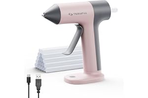 Tilswall Cordless Hot Glue Gun, 30s Fast Preheating with 2Ah Built-in Battery, Hot Melt Glue Gun with 20pcs Premius Glue Sticks, Smart Power-Off, USB-C Inputs Suitable for DIY Craft, Home Repaire Pink