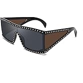 Fayoh Hadley Oversize Square Sunglasses Retro Crystal Accent Goggle Sun Glasses Driving Outdoor Fashion Wear Womens Gifts Black/Black