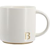 COLLECTIVE HOME - Monogram Ceramic Mugs, 15 oz Golden Initial Coffee Cups, Elegant Capital Alphabet Tea Mugs, Elegant Personalized Mug with Gift Box, Luxurious Cups for Office and Home (B)