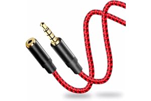 3.5mm Headphone Extension Cable 15ft,3.5mm Male to Female 4 Pole Stereo Audio Mic Cord Braided TRRS Wire Extender Adapter Gol