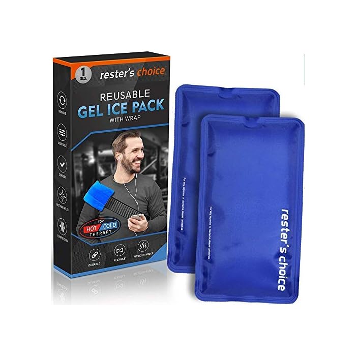 Rester's Choice Gel Cold & Hot Packs (2 Ice Packs) 5x9 in with 1 Adjustable Wrap. Reusable Warm or Ice Packs for…