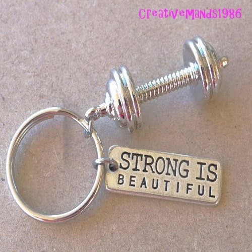 Strong is Beautiful Keychain, strong, Beautiful, Birthday gift, dumbell, dumbbell keychain, custom keychain, strong is beautiful jewelry