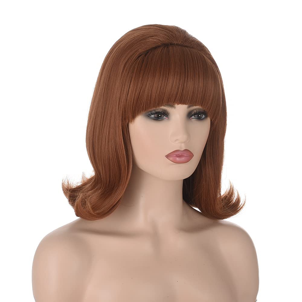 Retro Wigs For Women | FVCENT 70's Retro Beehive Style Vintage Look Flicked Beehive Bob 50's Style Wig Costume Women's Wig with Bangs (Ginger)