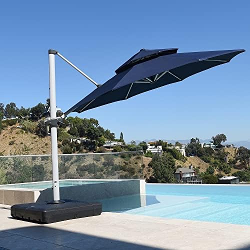 PURPLE LEAF Outdoor Umbrella 11 FT Cantilever Patio Hanging Umbrella Outdoor Umbrella with Base