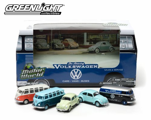 60's Car Dealership * The Amazing Volkswagen * 2014 Greenlight Limited Edition 1:64 Motor World Dioramas (5-Car Diorama Set)