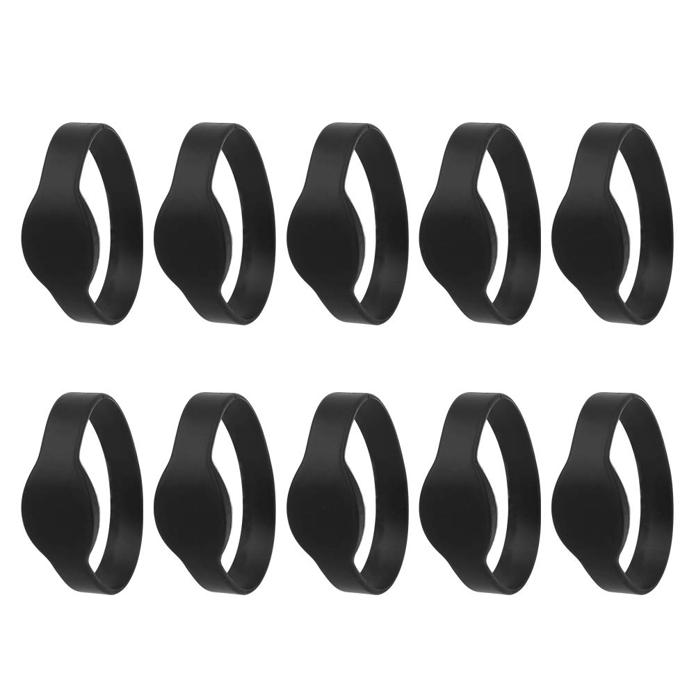 Dioche 10pcs RFID Wristband, 125Khz RFID Bracelet Silicone Access Control Wristband for Hotel Swimming Pool Sauna Room (Black)