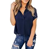 YANG-YI Summer Tops, Clearance Hot Fashion Women Chiffon Short Sleeve Casual Shirt Tops Fashion Ladies Blouse T-Shirt (Navy, XL)