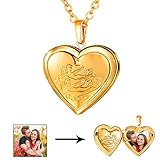 U7 Heart Shaped Photo Locket Pendant Necklace 18K
