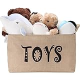 Hinwo 63L Large Capacity Burlap Storage Bin Basket Thickened Linen Jute Fabric Toy Chest Organizer with Handles for Kids Toys Laundry Clothes Nursery Playroom and Shelves, 22 x 15 x 12