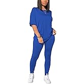 HBQ Women 2 Piece Outfits Summer Sweatsuits Drop Shoulder Tracksuits Biker Short Workout Jogger Sets