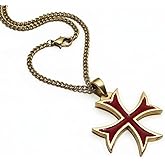 NauticalMart Pendant Masonic Knight's Templar Crusader Red Cross Stainless Steel Necklace with Free 24" Chain (Brass Finish)