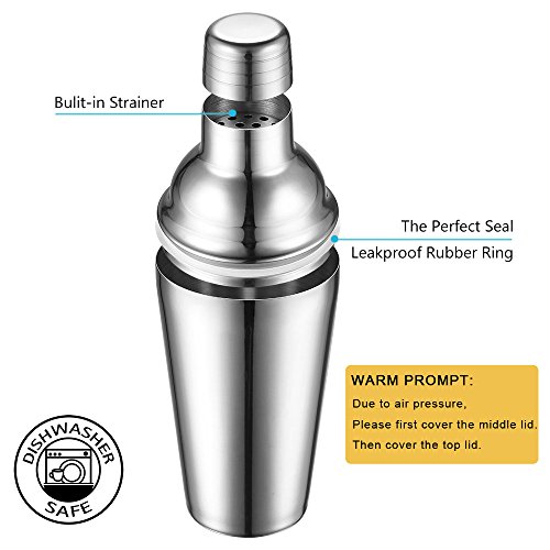Professional Cocktail Shaker Leakproof Martini Shakers Drink Shaker Bar Set Accessories Rustproof Stainless Steel Bartender Kit Tools Spoon Wine Pourer Measuring Jigger Recipes