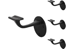 A29 Set of 4 Heavy Duty Metal Handrail Brackets - Cast Iron Hand Railing Brackets for Stairs - Black Powder Coat Steel Banister Support for Indoor, Outdoor Stairway Mounting Hardware Included